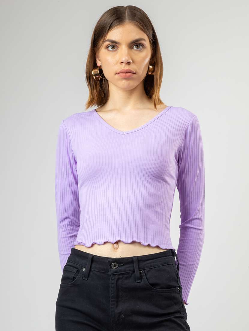 women solid long sleeves crop top