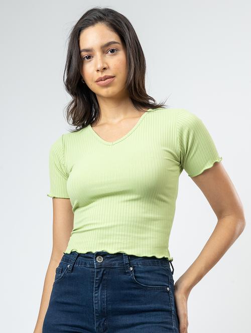 women solid short sleeves crop top - 21452728 - Standard Image - 0