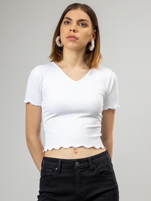women solid short sleeves crop top - 21452729 -  Standard Image - 0