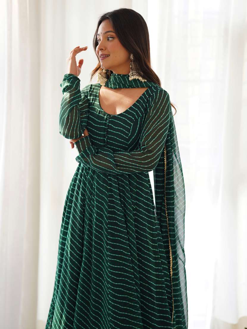 green printed anarkali gown with dupatta - 21452785 - Standard Image - 2