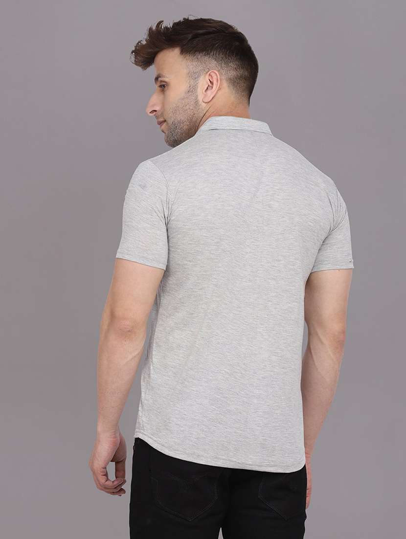 men solid short sleeved casual shirt - 21454176 - Standard Image - 2