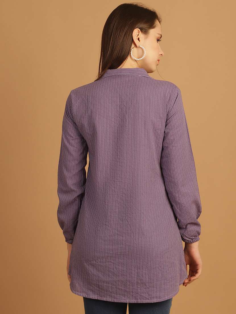 women purple cotton regular shirt - 21454617 -  Standard Image - 2