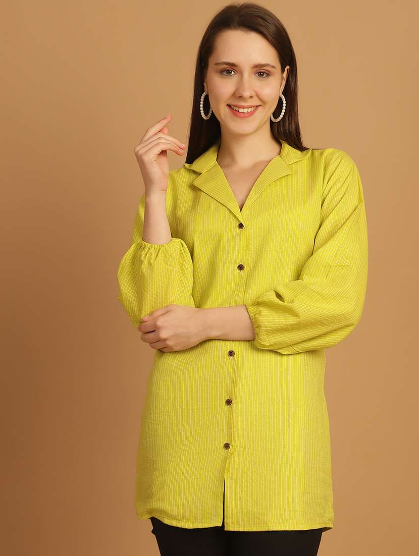 women lime green cotton regular shirt - 21454619 -  Zoom Image - 0