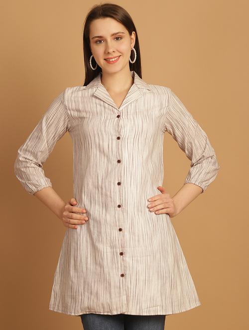 women beige cotton regular shirt - 21454621 - Standard Image - 0