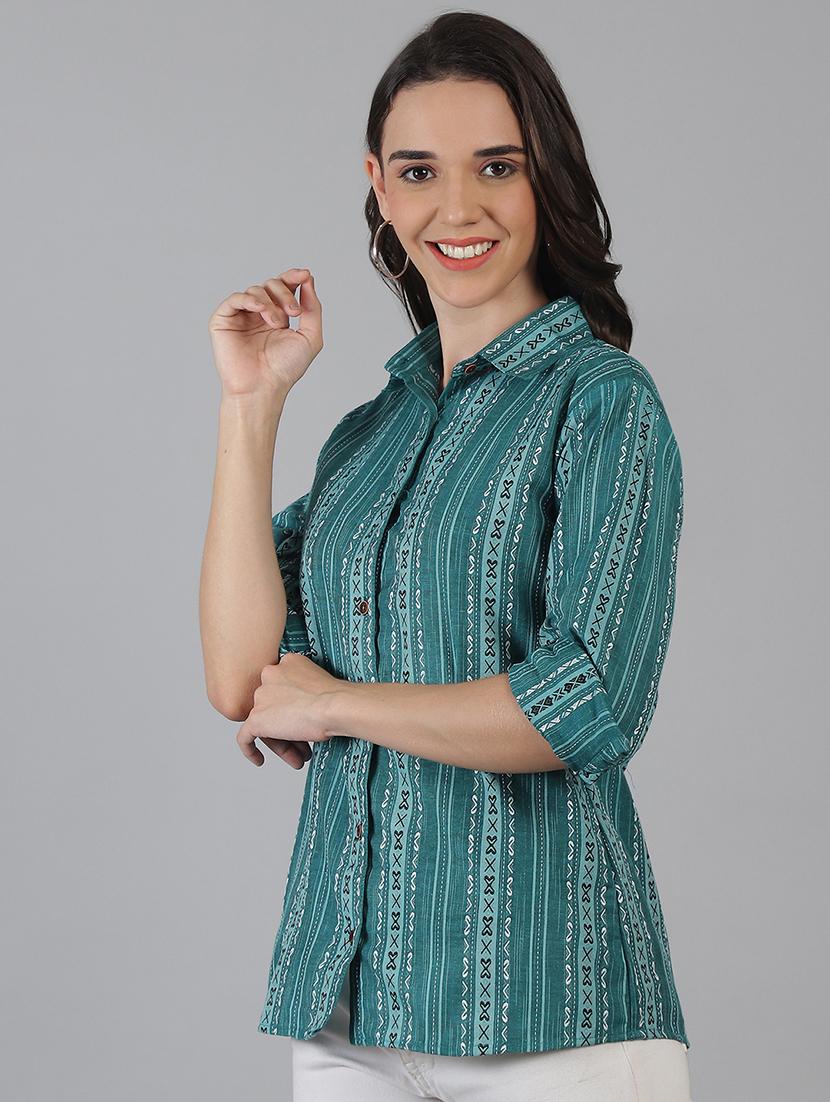 women teal green cotton regular shirt - 21454642 - Standard Image - 2