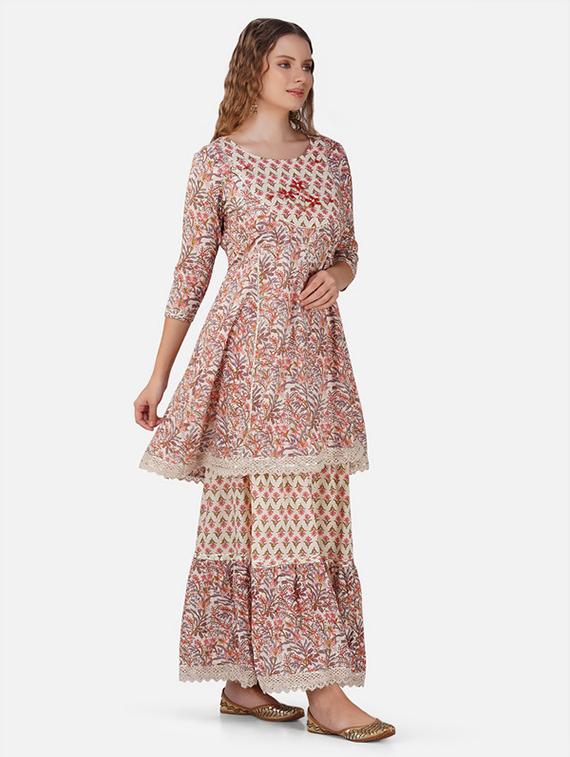 multicolored self-designed kurta sharara set - 21454685 - Standard Image - 2