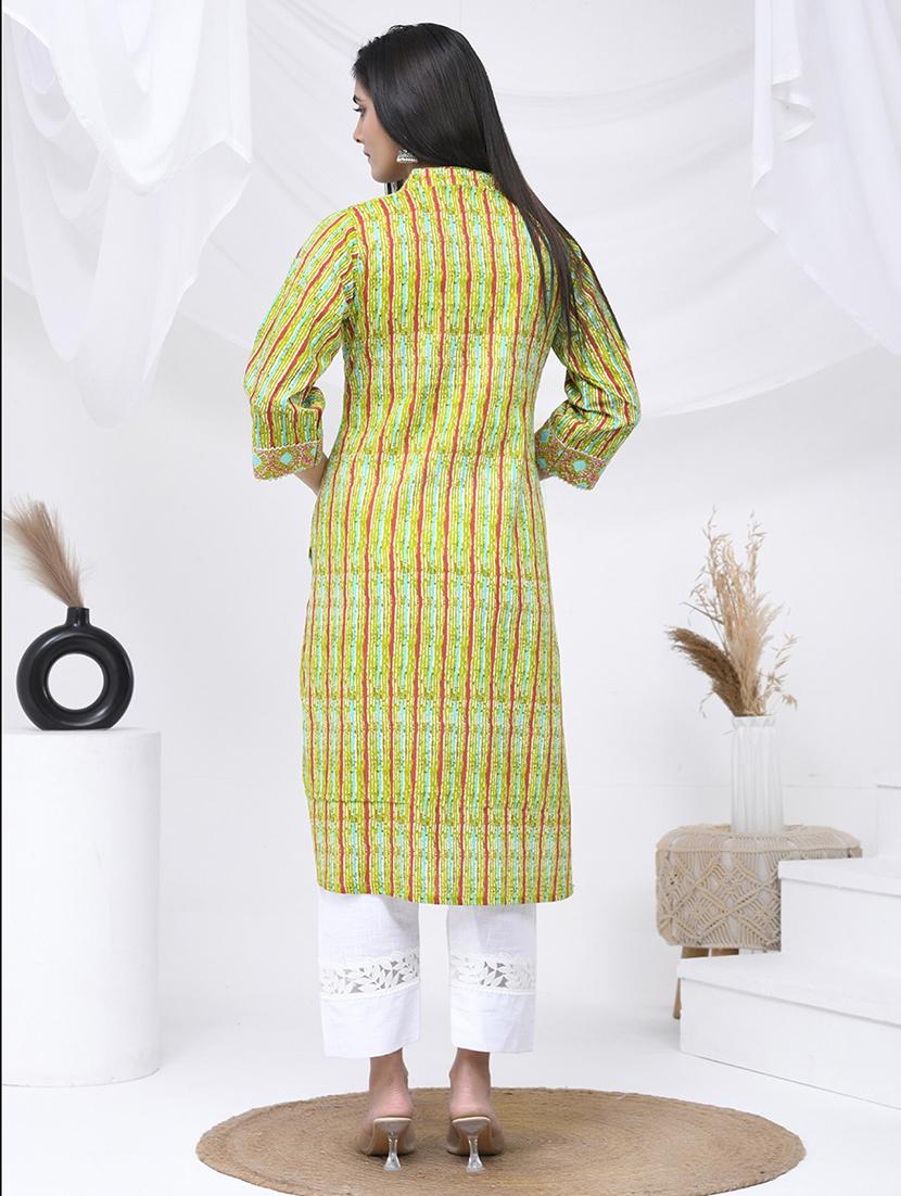 women three quarter sleeve straight kurta - 21454850 - Standard Image - 2