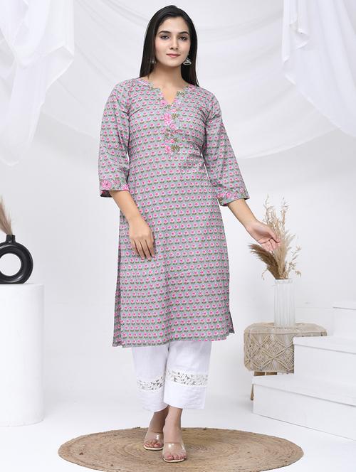 women three quarter sleeve straight kurta - 21454851 - Standard Image - 0