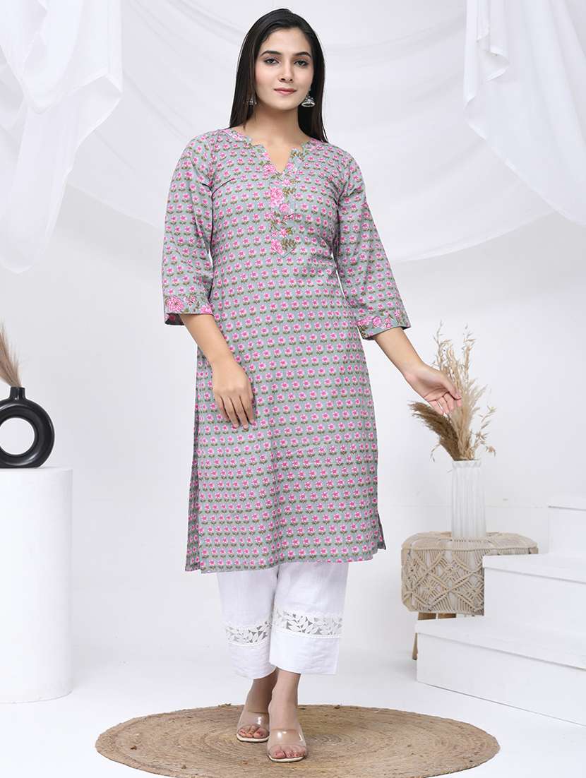 women three quarter sleeve straight kurta - 21454851 - Zoom Image - 0