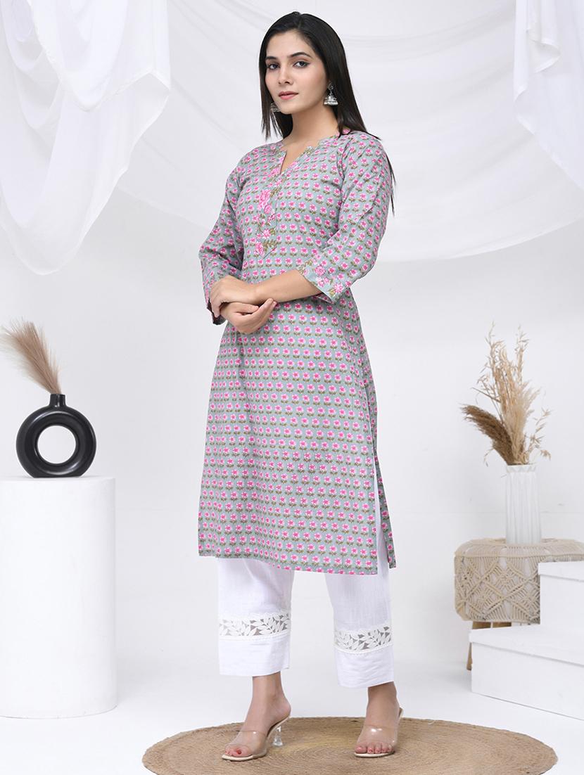 women three quarter sleeve straight kurta - 21454851 - Standard Image - 2