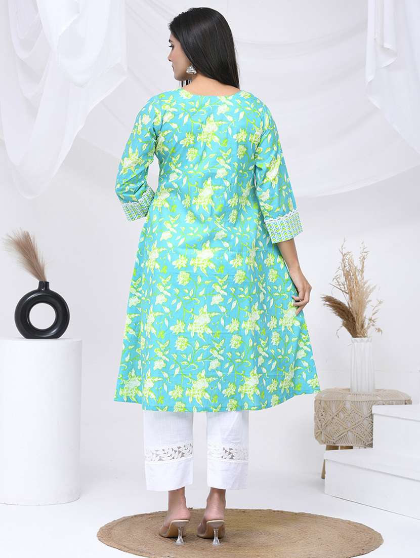 women three quarter sleeve a-line kurta - 21454852 -  Standard Image - 2