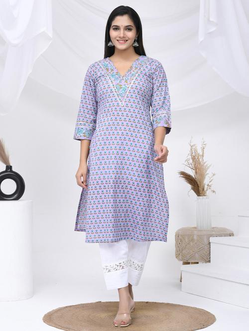 women three quarter sleeve straight kurta - 21454853 - Standard Image - 0