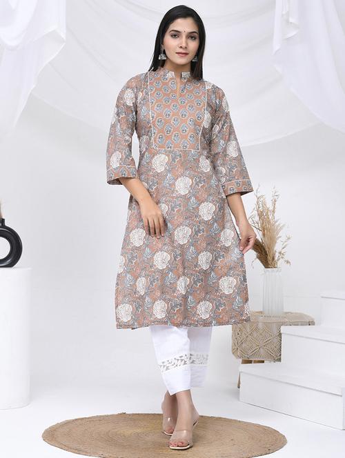 women three quarter sleeve straight kurta - 21454854 -  Standard Image - 0