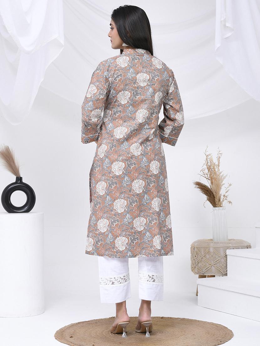 women three quarter sleeve straight kurta - 21454854 - Standard Image - 2