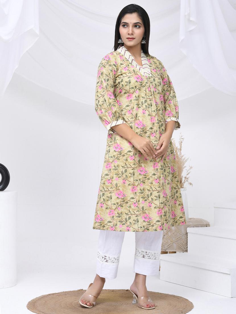 women three quarter sleeve a-line kurta - 21454857 - Standard Image - 2
