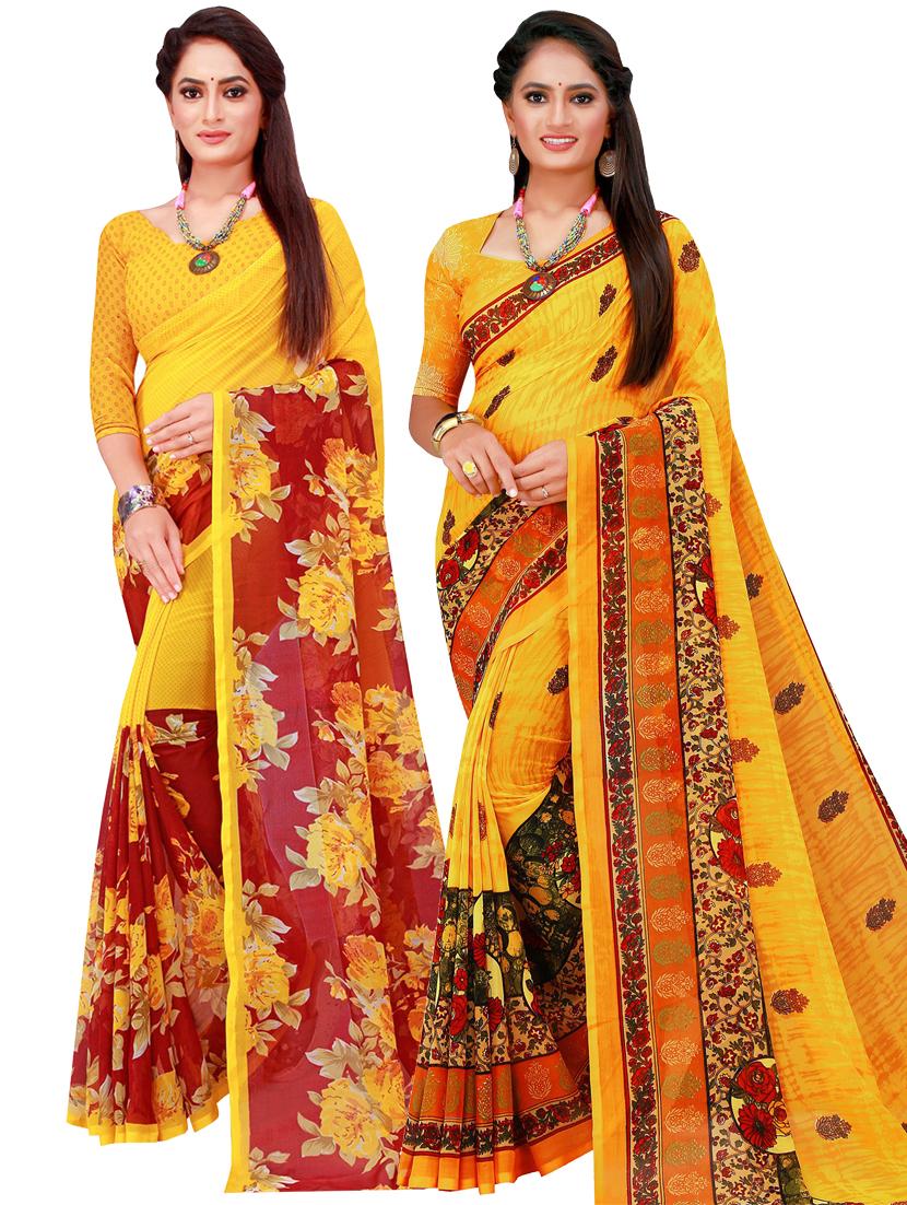 women pack of 2 casual wear combo sarees with blouse - 21455394 -  Zoom Image - 0