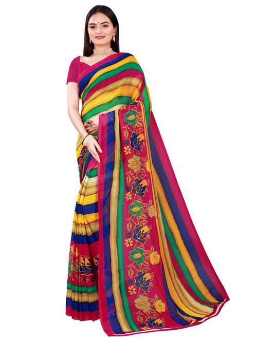 women multi colored printed saree with blouse - 21455444 -  Standard Image - 0