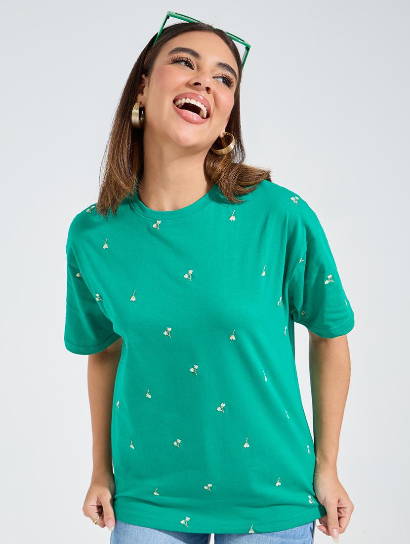 women sea green cotton regular t-shirt - 21456182 -  Zoom Image - 0