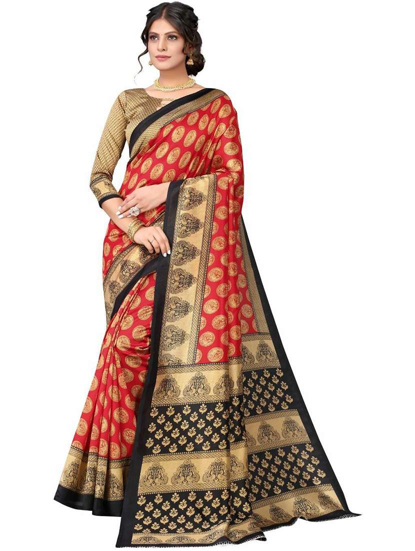 women red printed bordered saree with blouse