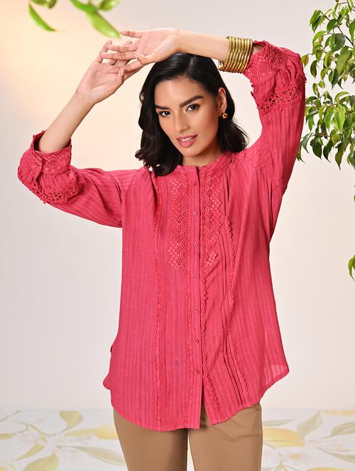 women three quarter sleeve self-designed regular shirt - 21456828 -  Standard Image - 0