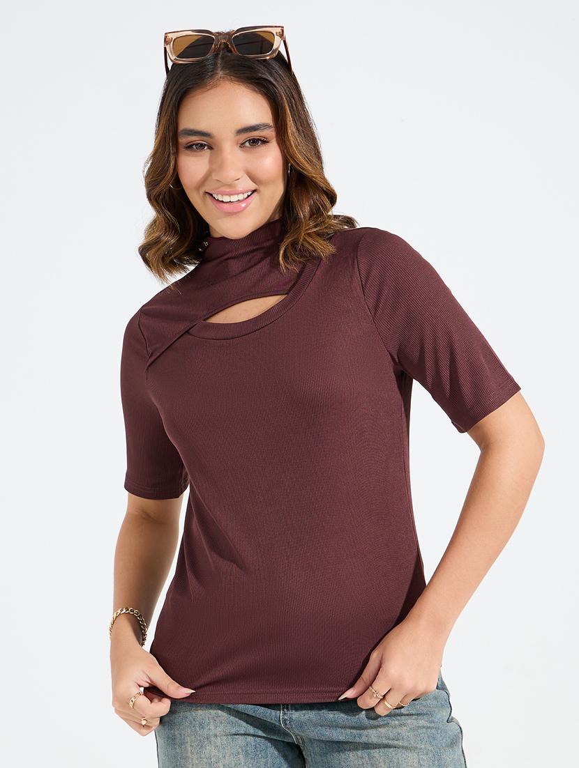 women brown polyester regular top - 21456996 -  Zoom Image - 0