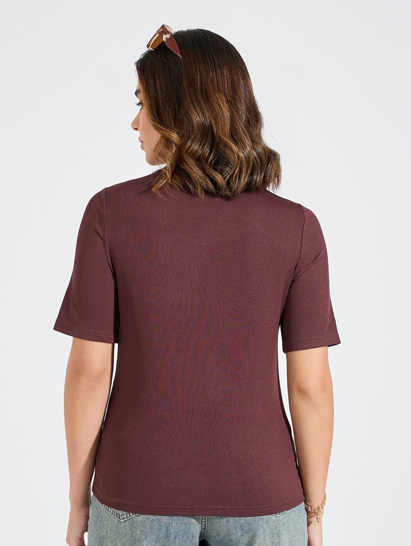 women brown polyester regular top - 21456996 - Standard Image - 2