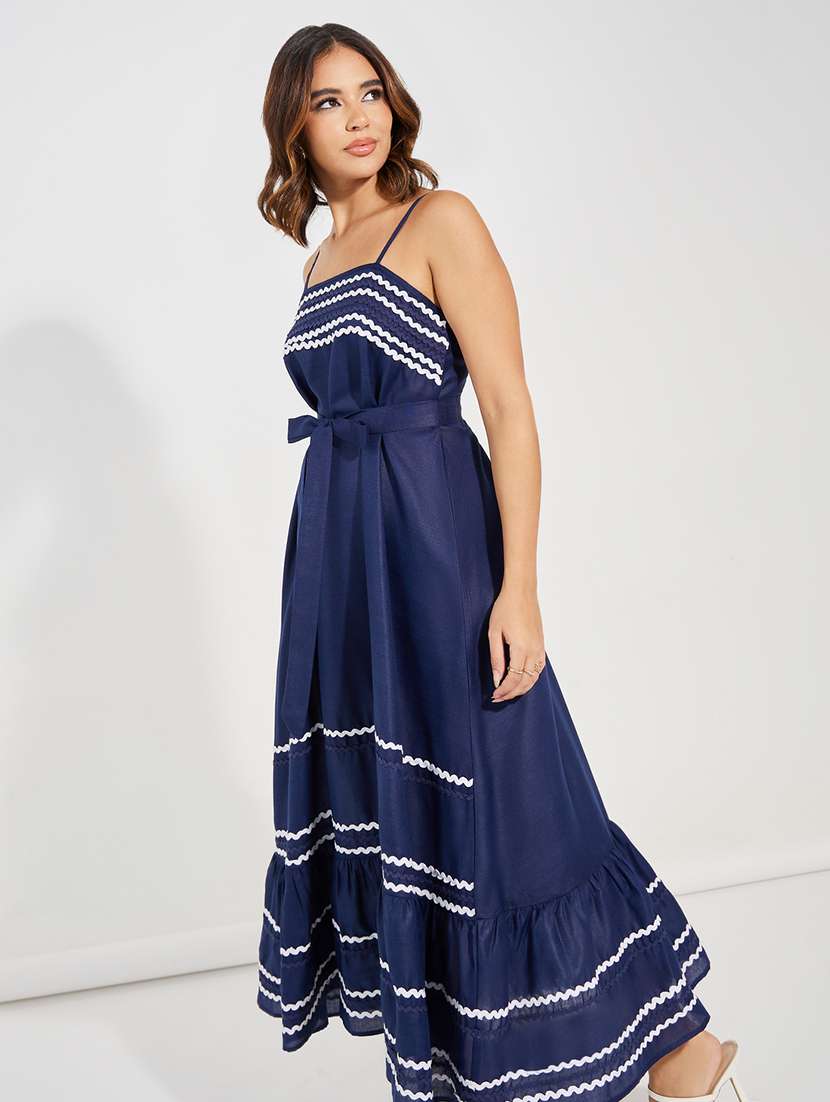 women navy blue polyester fit and flare dress - 21457012 -  Standard Image - 2