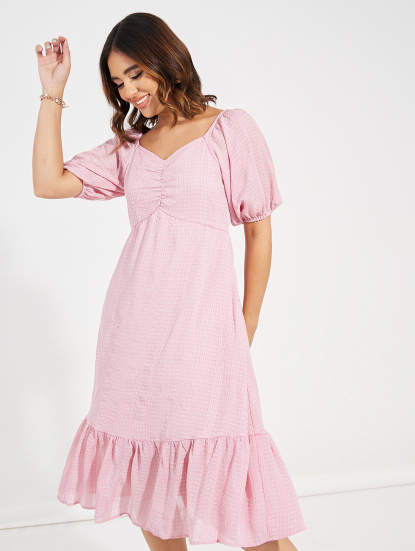 women pink polyester a-line dress - 21457023 - Standard Image - 2