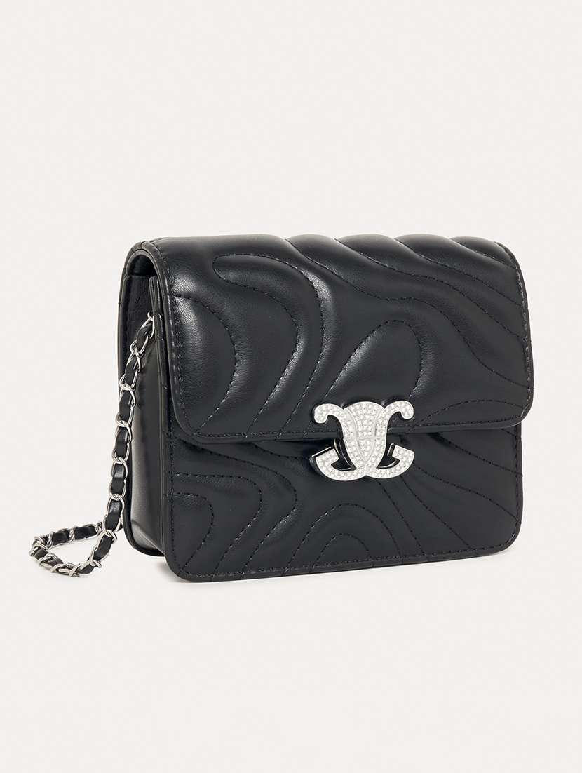 women black pu sling bag