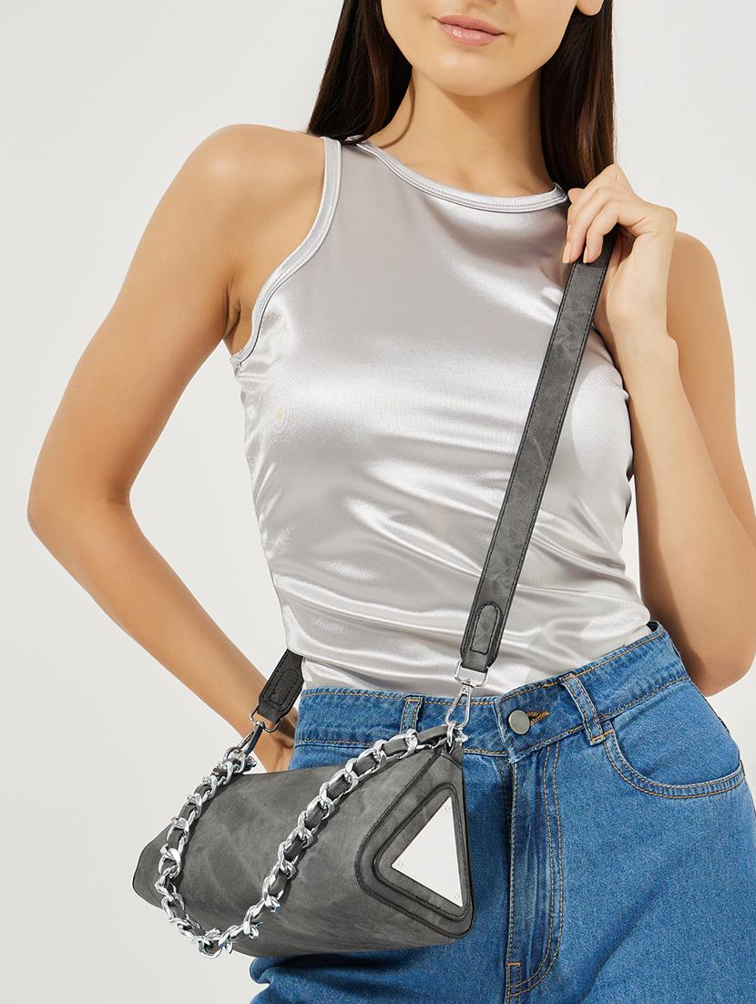 women grey pu handbag - 21457089 - Standard Image - 2