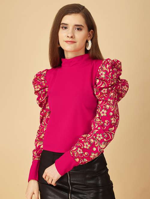 women printed puff sleeves top - 21457375 - Standard Image - 0