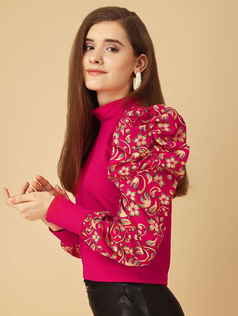 women printed puff sleeves top - 21457375 - Standard Image - 2