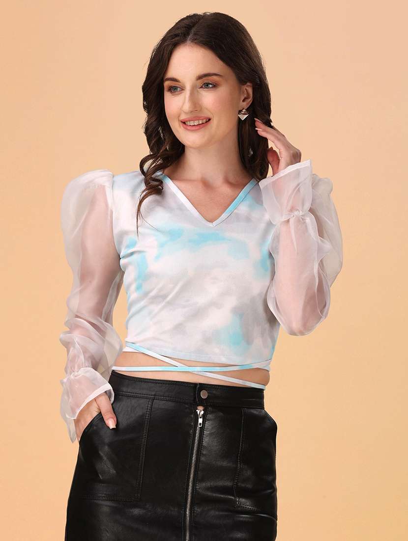 women printed puff sleeves top - 21457379 - Standard Image - 2