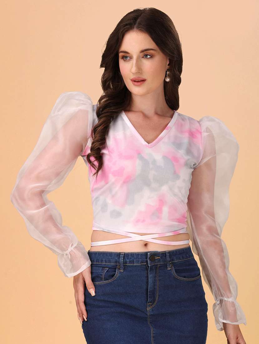 women printed puff sleeves top - 21457380 -  Standard Image - 2