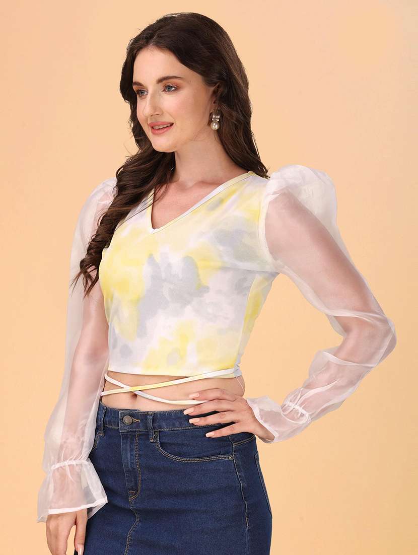 women printed puff sleeves top - 21457381 - Standard Image - 2