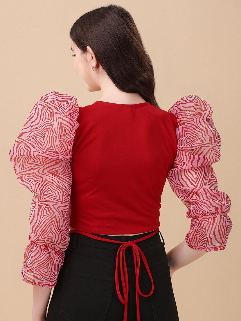 women printed puff sleeves top - 21457405 - Standard Image - 2
