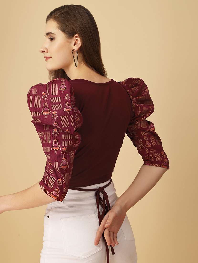 women printed puff sleeves top - 21457426 - Standard Image - 2