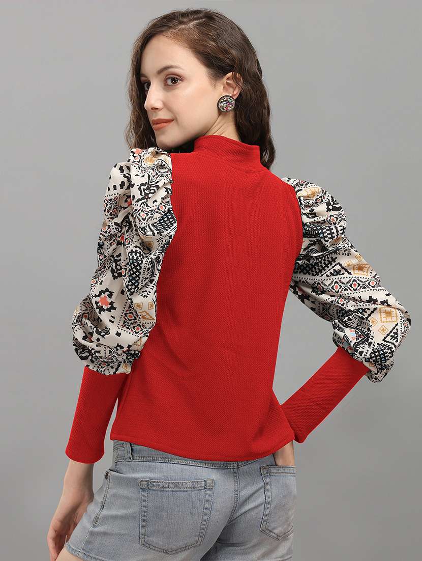 women printed puff sleeves top - 21457430 - Standard Image - 2