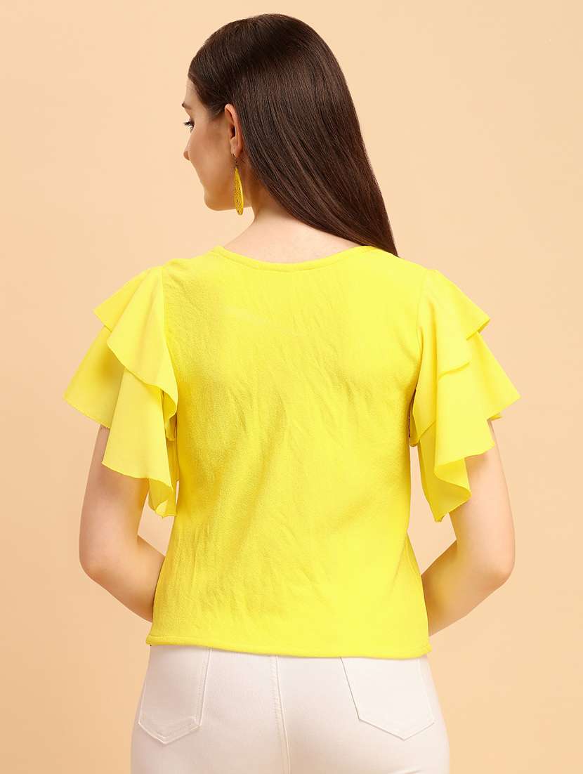 women solid flared sleeves top - 21457479 -  Standard Image - 2