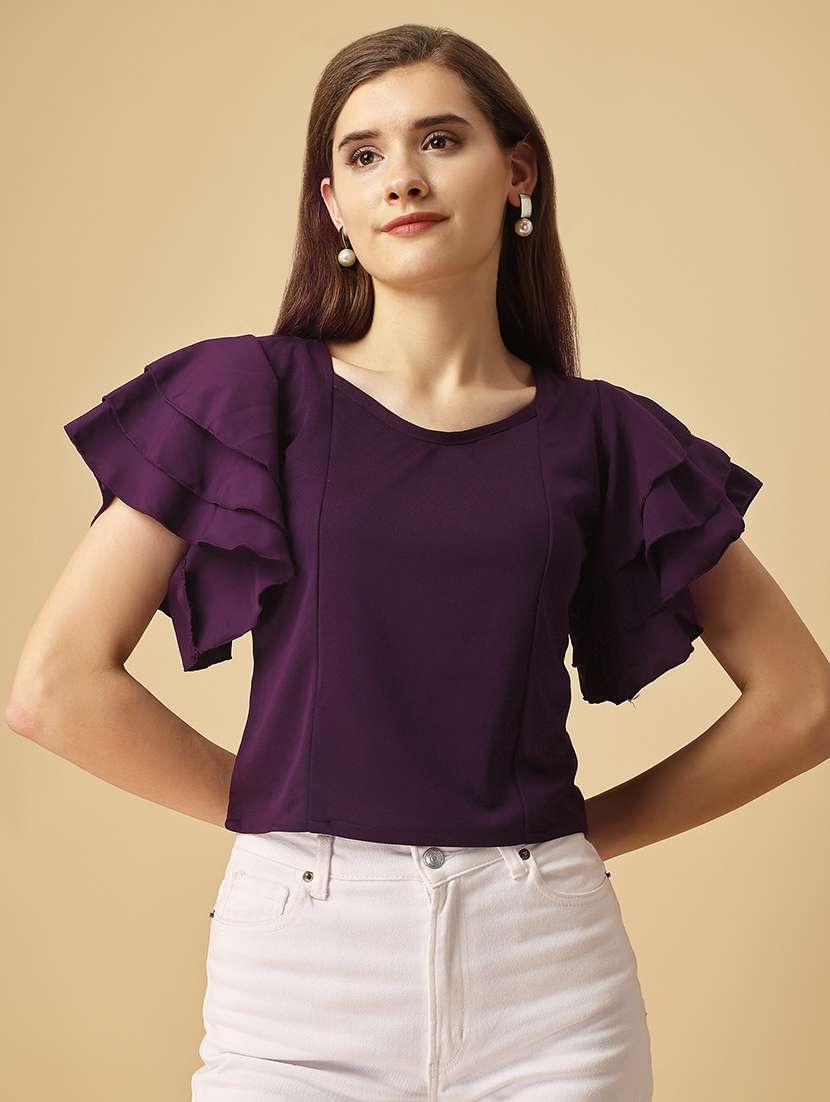 women solid flared sleeves top - 21457483 -  Standard Image - 2