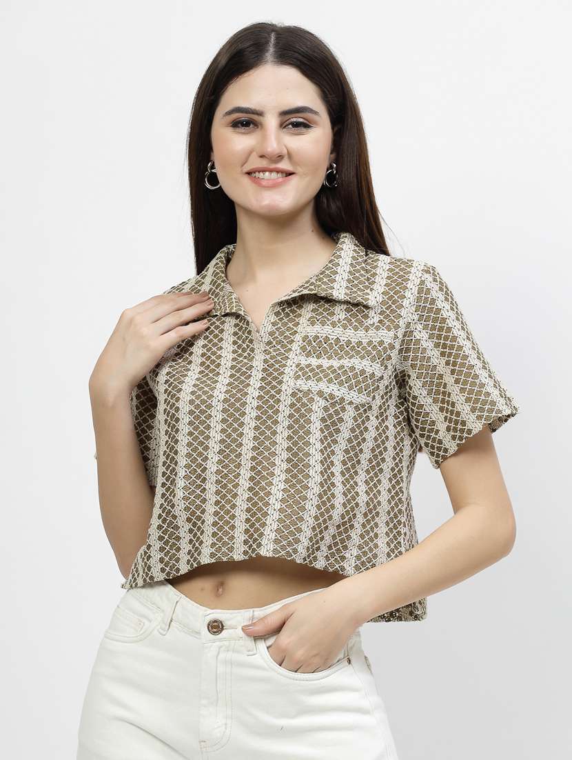 green self-designed crop top