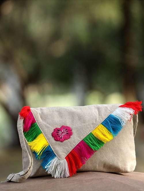 women off white embroidered sling bag - 21457544 - Standard Image - 0