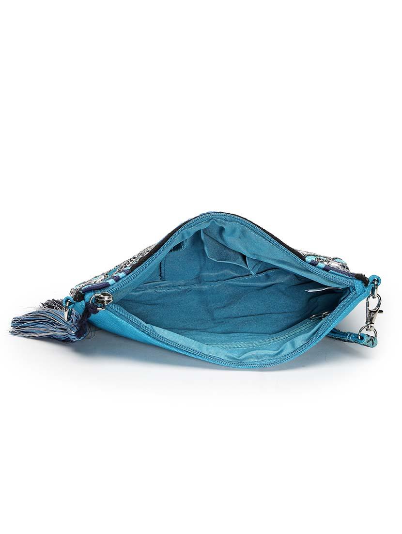 women turquoise embroidered sling bag - 21457545 - Standard Image - 2