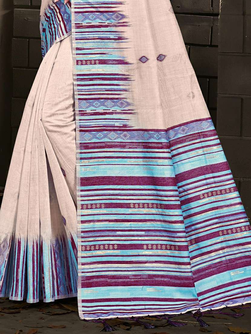 self design contrast border tussar saree with blouse - 21457615 -  Standard Image - 2