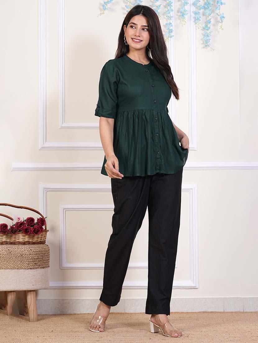 women solid top and trouser co-ord set - 21457951 - Standard Image - 2