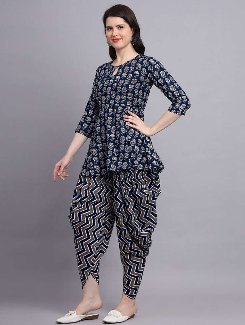 women blue floral printed dhoti kurta set - 21458029 -  Standard Image - 2