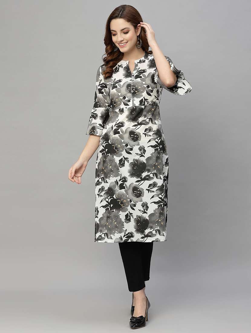 women black floral printed straight kurta - 21458037 - Zoom Image - 0