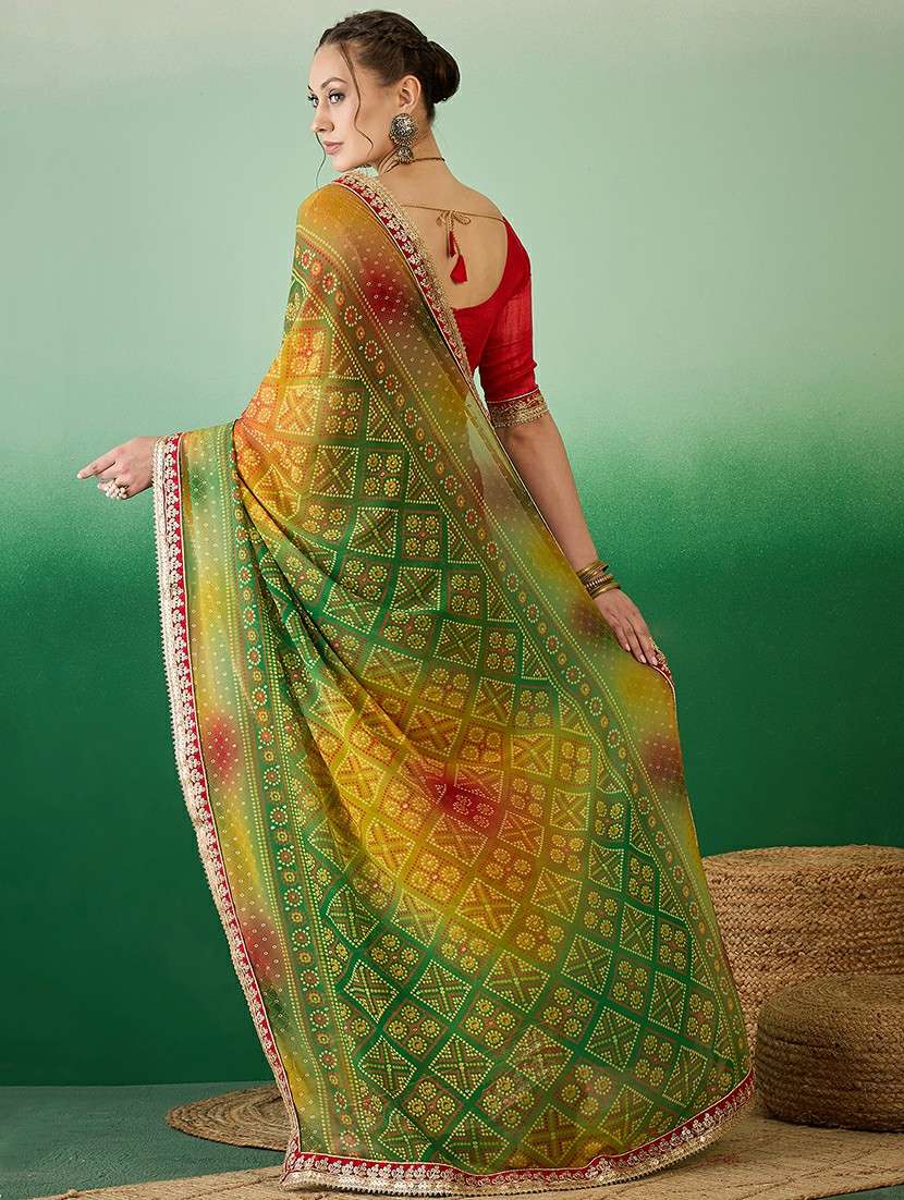 women green bandhani saree with blouse - 21458106 -  Standard Image - 2