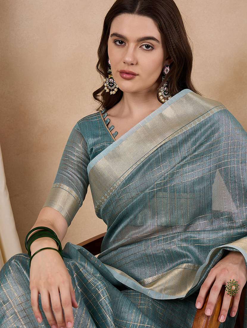 women light blue handloom saree with blouse - 21458121 -  Standard Image - 2