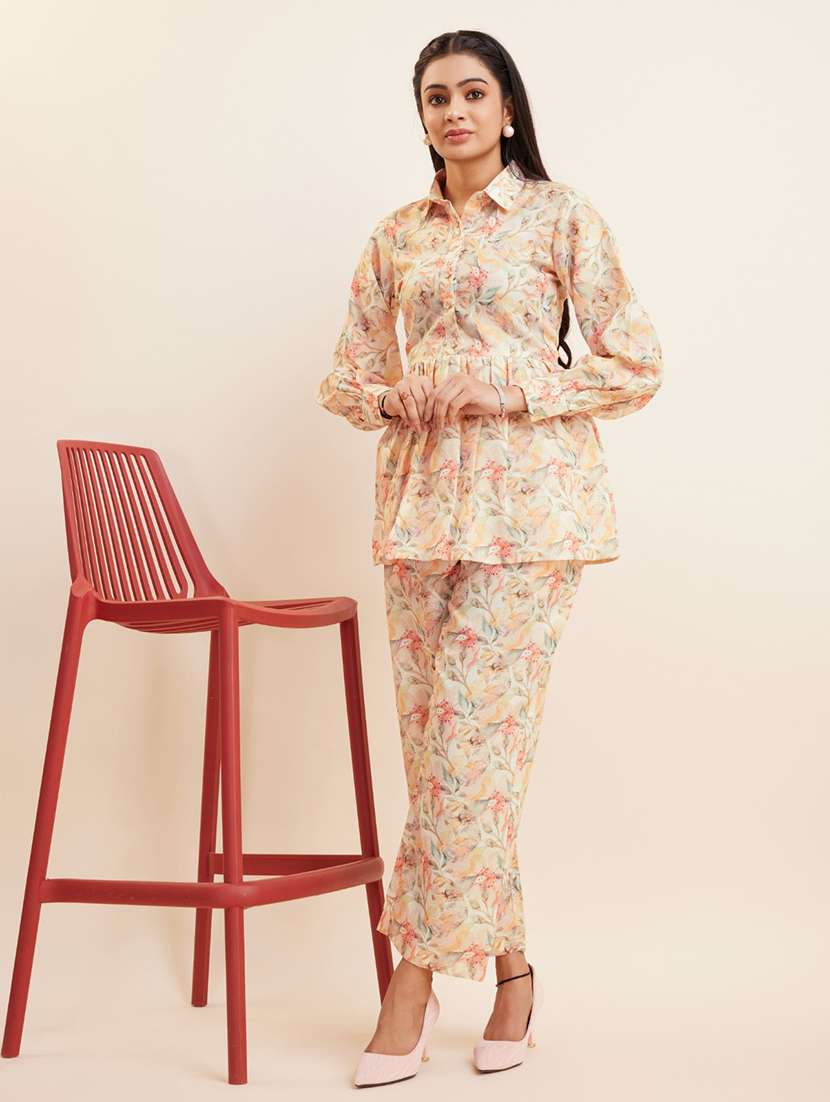 women cream printed co-ord sets - 21458260 - Standard Image - 2